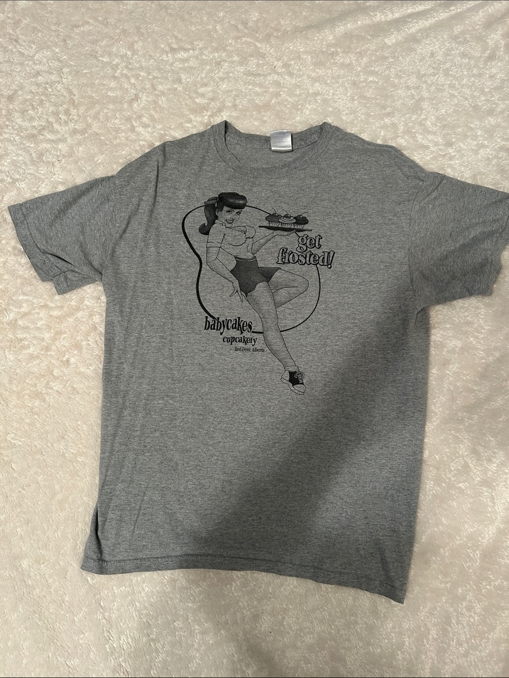 Gildan Gray Graphic Tee with Black Pinup Print